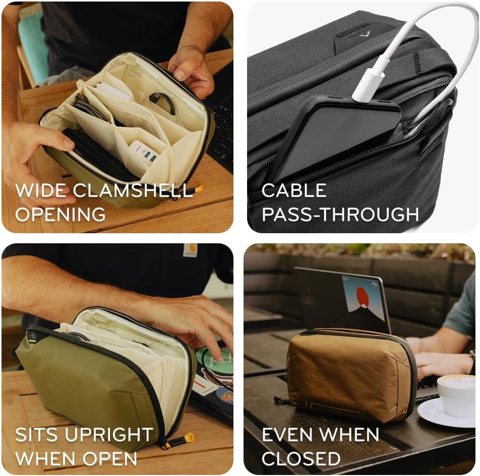 imagePeak Design Tech Pouch Eclipse Electronics Organizer for Travel or Everyday Carry OrigamiStyle Storage Cable PassThrough Weatherproof Recycled Nylon Gear Carry Bag for Men and WomenKelp