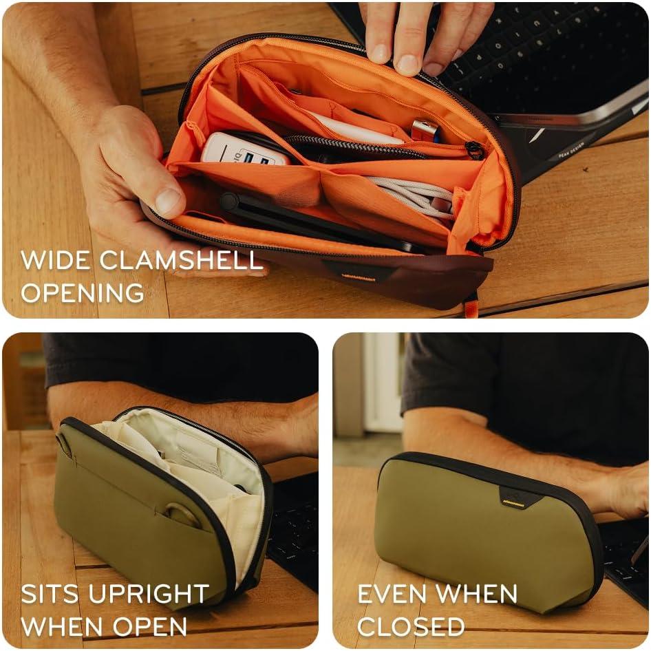 imagePeak Design Tech Pouch Eclipse Electronics Organizer for Travel or Everyday Carry OrigamiStyle Storage Cable PassThrough Weatherproof Recycled Nylon Gear Carry Bag for Men and WomenKelp