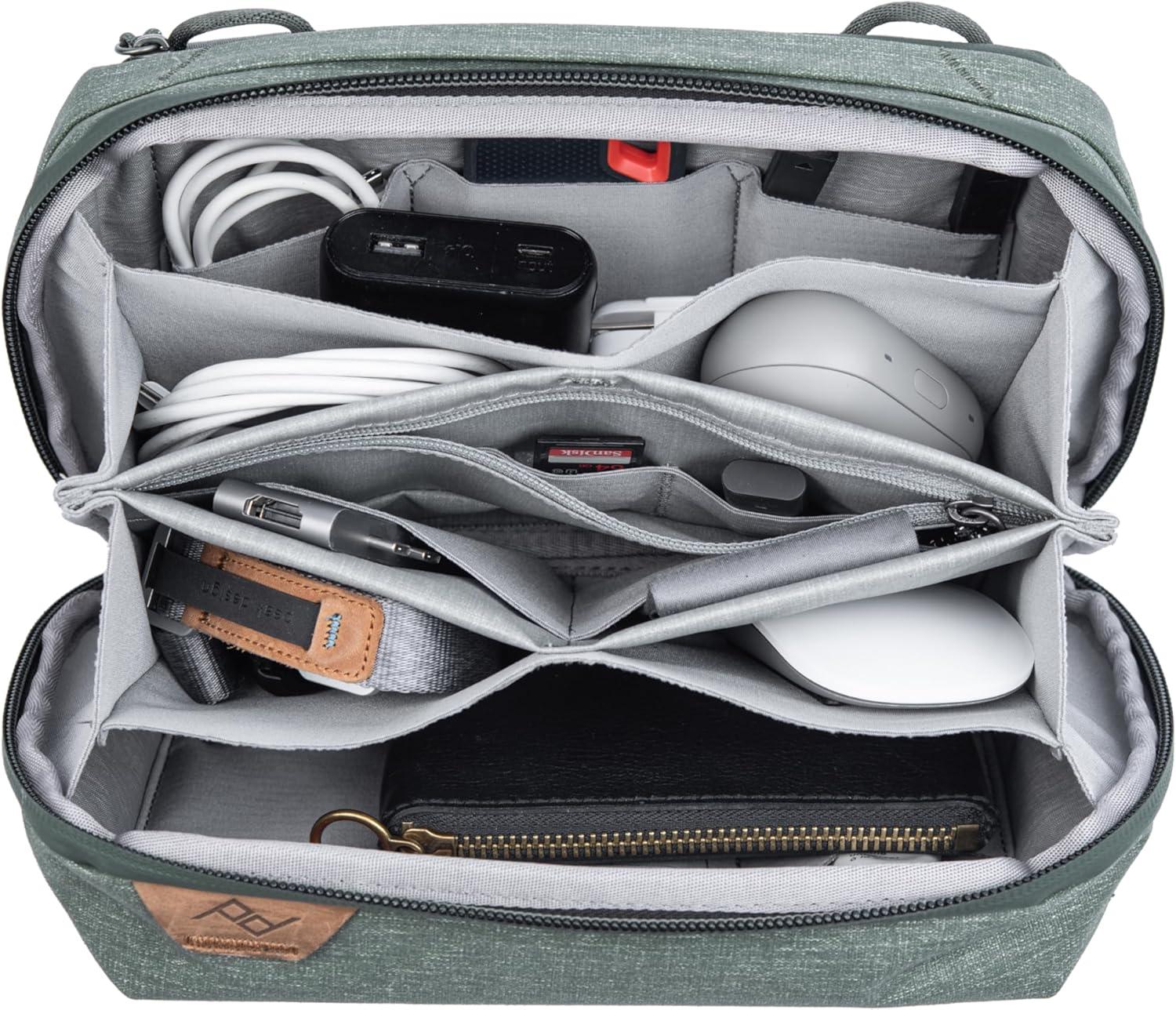 imagePeak Design Tech Pouch Eclipse Electronics Organizer for Travel or Everyday Carry OrigamiStyle Storage Cable PassThrough Weatherproof Recycled Nylon Gear Carry Bag for Men and WomenSage