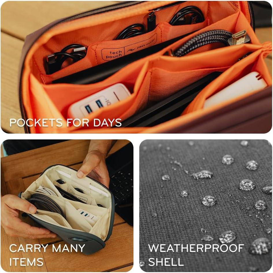 imagePeak Design Tech Pouch Eclipse Electronics Organizer for Travel or Everyday Carry OrigamiStyle Storage Cable PassThrough Weatherproof Recycled Nylon Gear Carry Bag for Men and WomenKelp