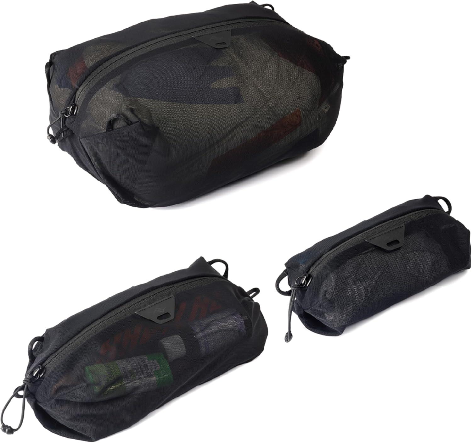 imagePeak Design Ultralight Packing Cube Bundle Black Stretchy Mesh Cubes with Strap Attachment Points and Luggage Pass Throughs Zipper Opening Travel Organizer for Men and Women Sizes XXS XS S