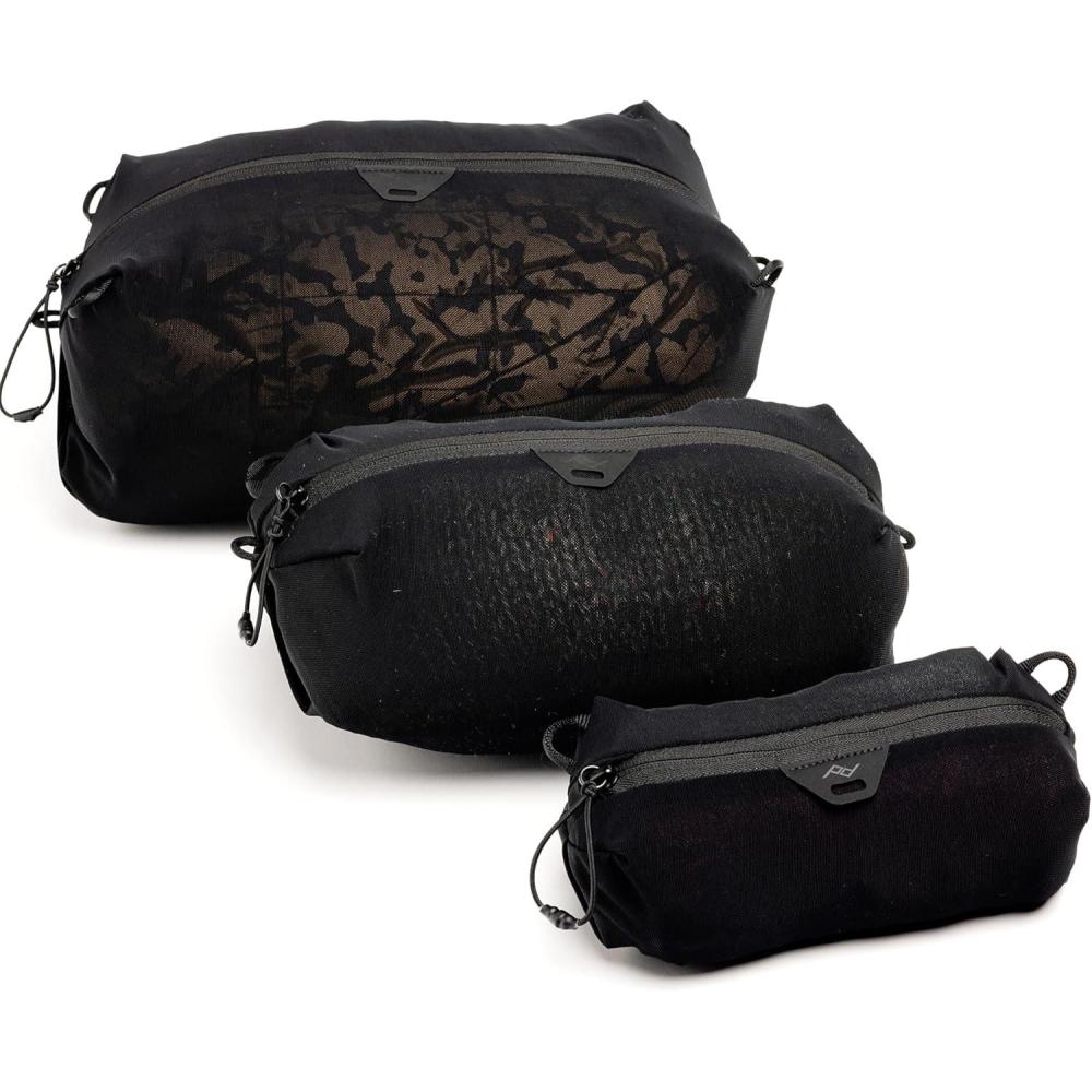 imagePeak Design Ultralight Packing Cube Bundle Black Stretchy Mesh Cubes with Strap Attachment Points and Luggage Pass Throughs Zipper Opening Travel Organizer for Men and Women Sizes XXS XS S