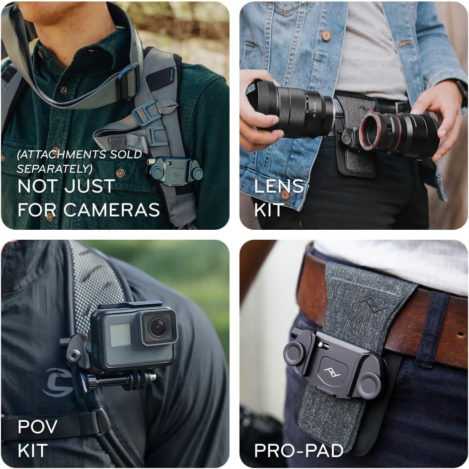 imagePeak Design Capture Camera Clip V3 Black with Plate Holds DSLR Compact and Point and Shoot Bodies Secure Stable and Accessible Attaches to Straps and Belts Quick Release 200 lb CapacityKelp