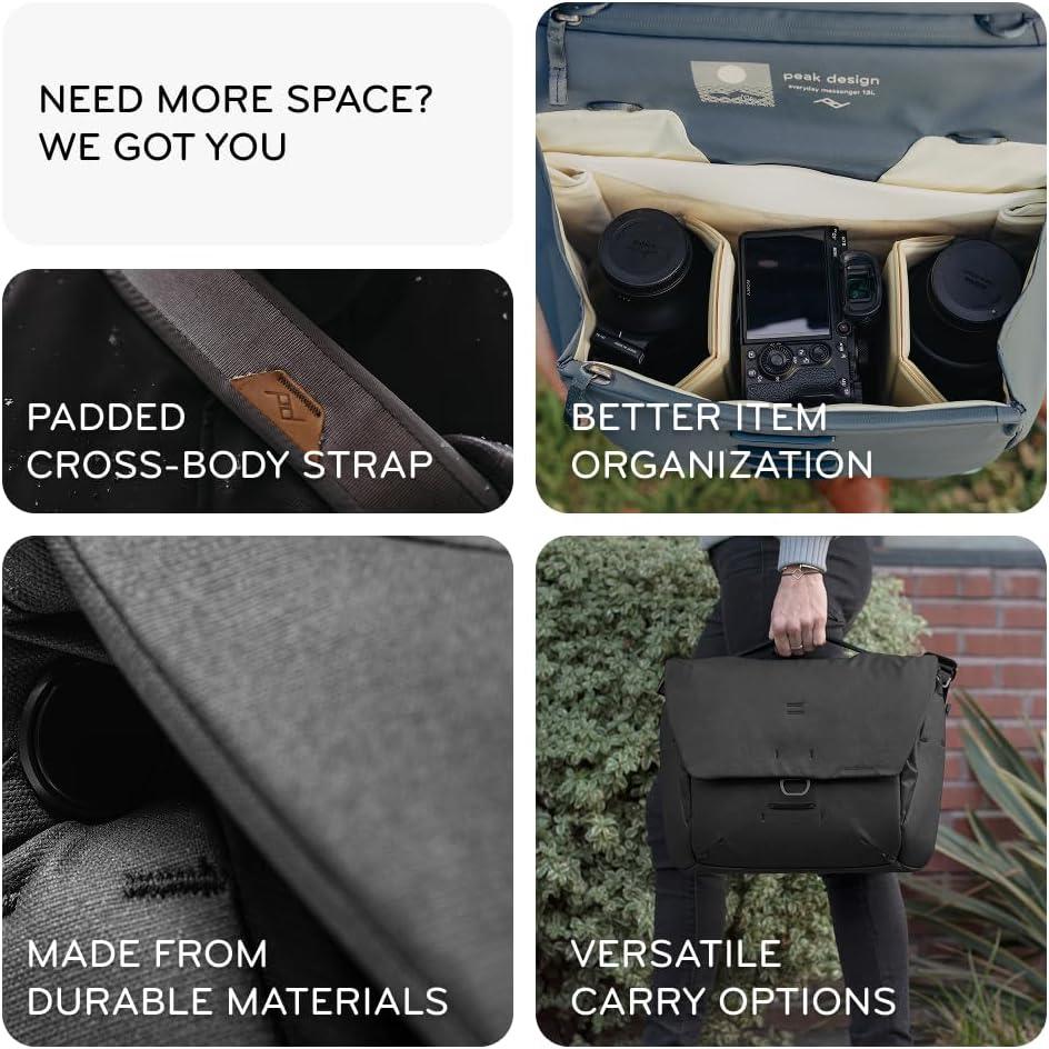 imagePeak Design Everyday Messenger V3 13L Weatherproof Camera and Work Bag Expandable MagLatch Closure Fits 13 LaptopKelp