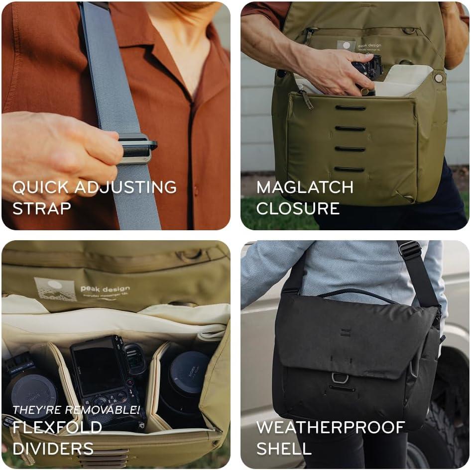 imagePeak Design Everyday Messenger V3 13L Weatherproof Camera and Work Bag Expandable MagLatch Closure Fits 13 LaptopKelp