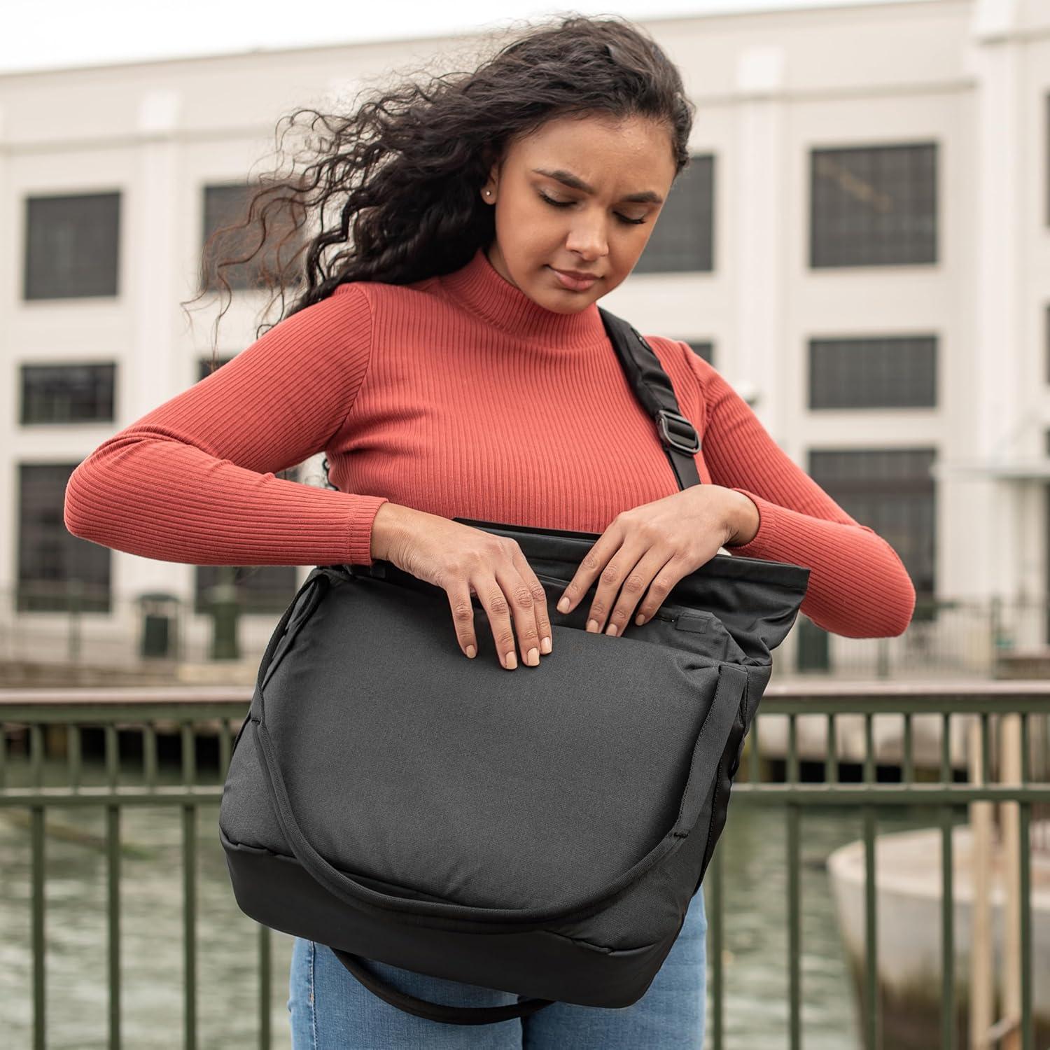 imagePeak Design Everyday Tote V2 15L Black Weatherproof Shell Wide Top Access FlexFold Dividers Laptop Sleeve Internal and External Pockets Crossbody or Shoulder Carry Tote Bag for Women and Men