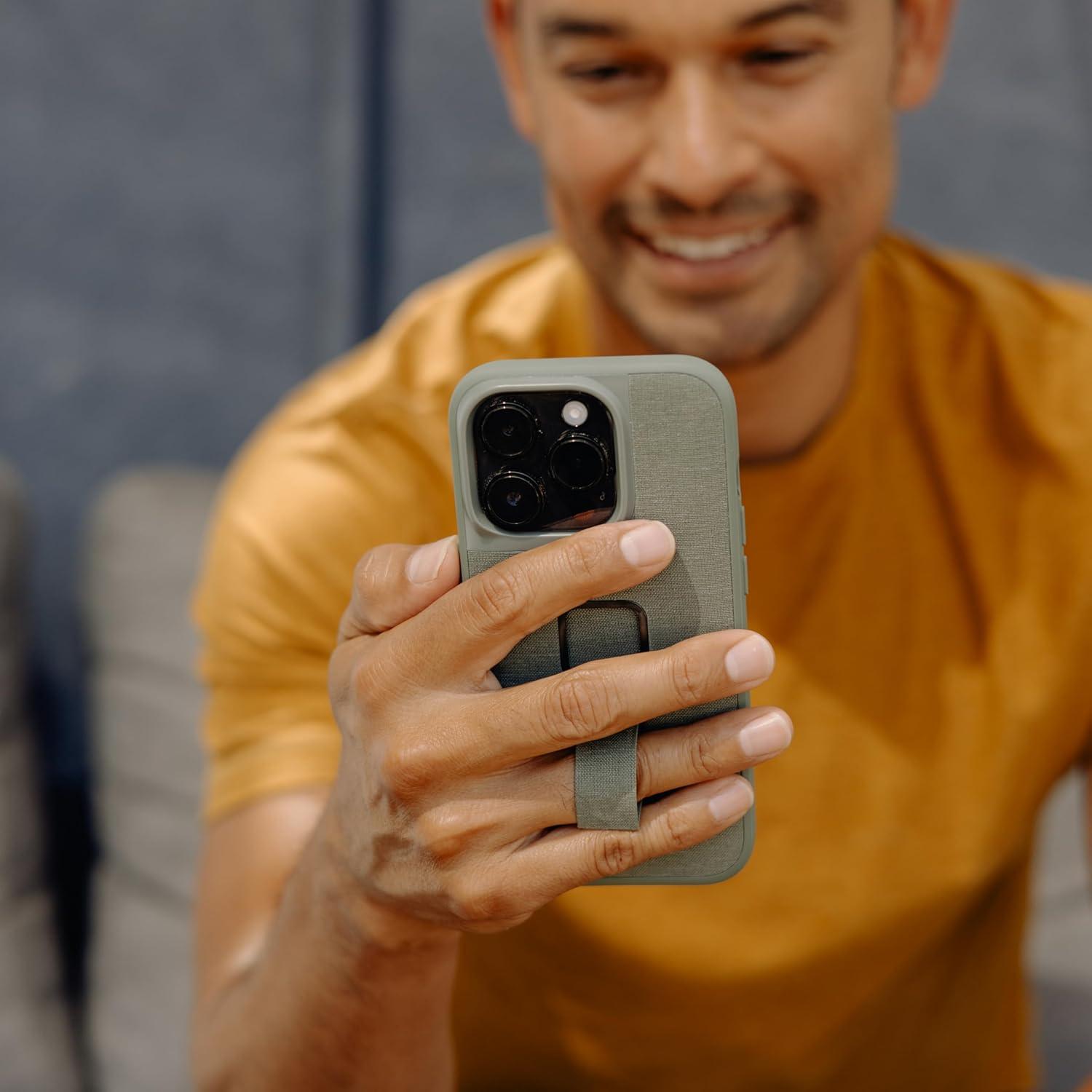 imagePeak Design Mobile Everyday Loop Phone Case for iPhone 15 Pro Max Charcoal with Loop Slim Profile Drop Protection Weatherproof Fabric Shell SlimLink Connects to Mobile Mounts amp Gear GraySage