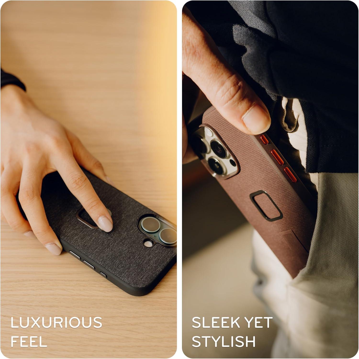 imagePeak Design Mobile Everyday Phone Case for iPhone 17 Charcoal Slim Profile Drop Protection Weatherproof Fabric Shell SlimLink Connects to Mobile Mounts amp GearTan