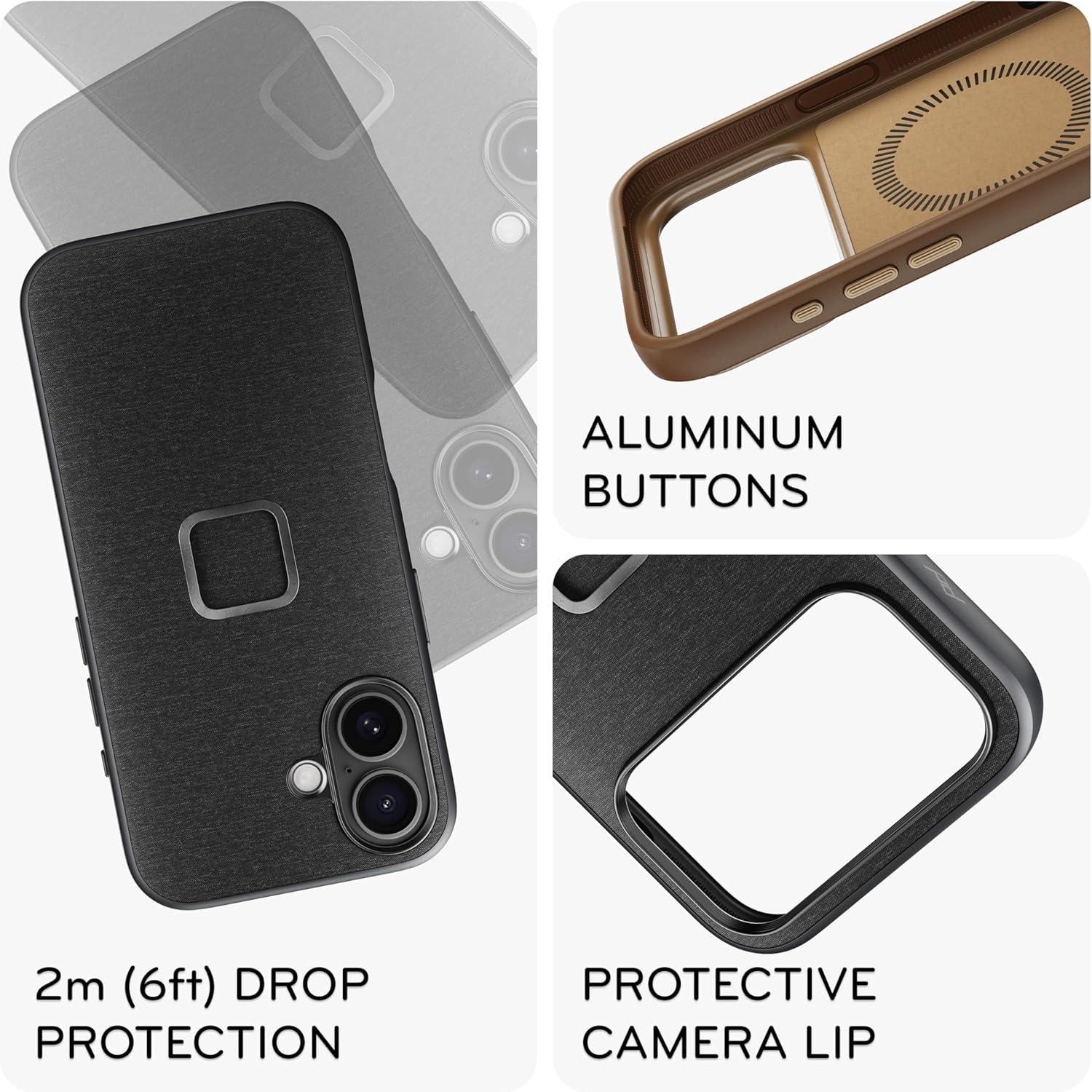 imagePeak Design Mobile Everyday Phone Case for iPhone 17 Charcoal Slim Profile Drop Protection Weatherproof Fabric Shell SlimLink Connects to Mobile Mounts amp GearTan