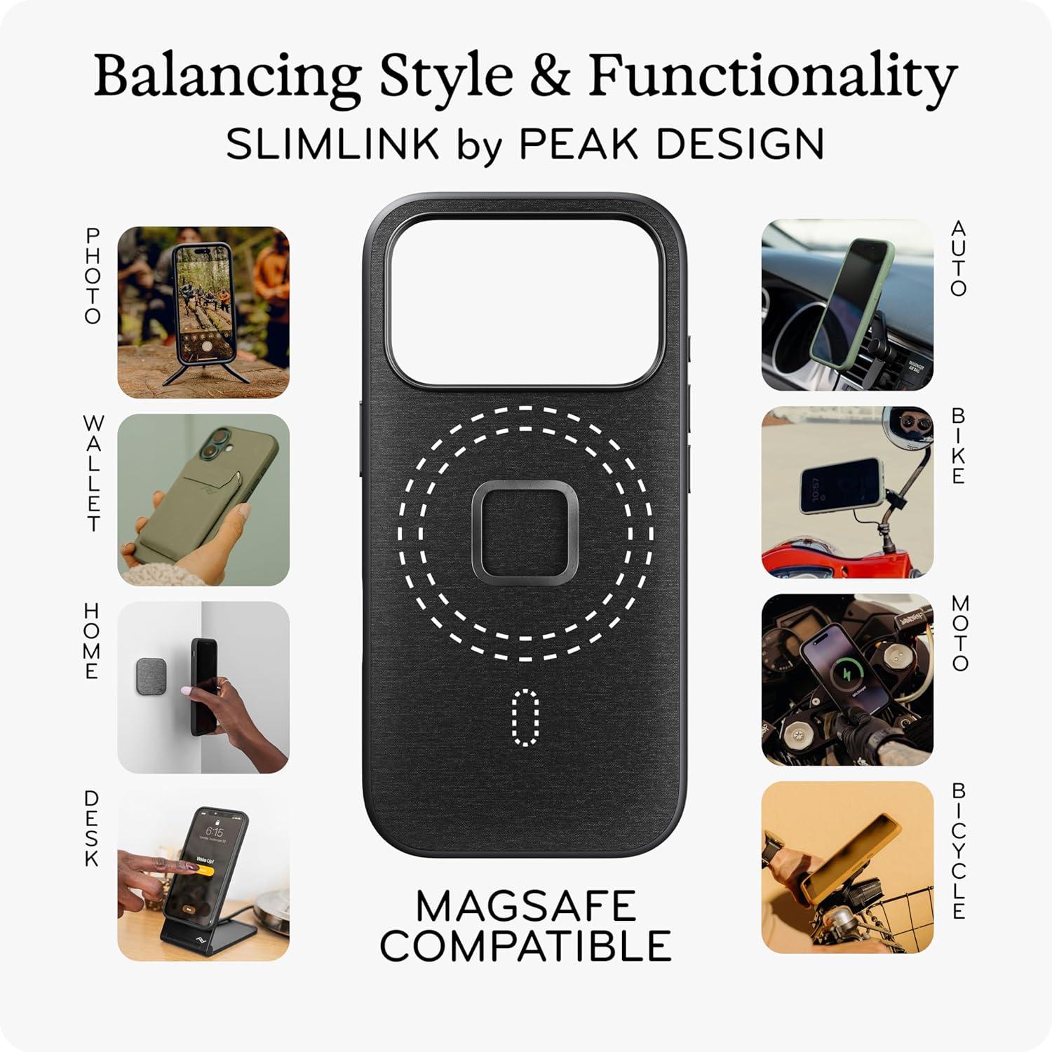 imagePeak Design Mobile Everyday Phone Case for iPhone 17 Charcoal Slim Profile Drop Protection Weatherproof Fabric Shell SlimLink Connects to Mobile Mounts amp GearTan