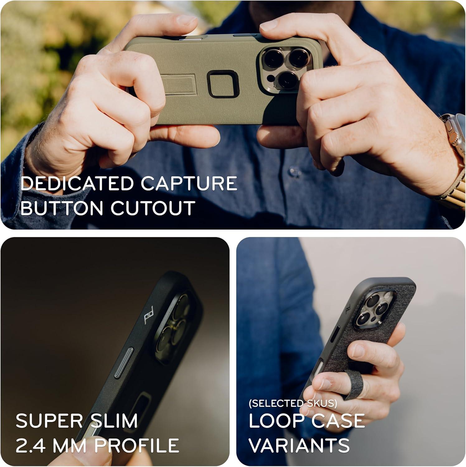 imagePeak Design Mobile Everyday Phone Case for iPhone 17 Charcoal Slim Profile Drop Protection Weatherproof Fabric Shell SlimLink Connects to Mobile Mounts amp GearTan