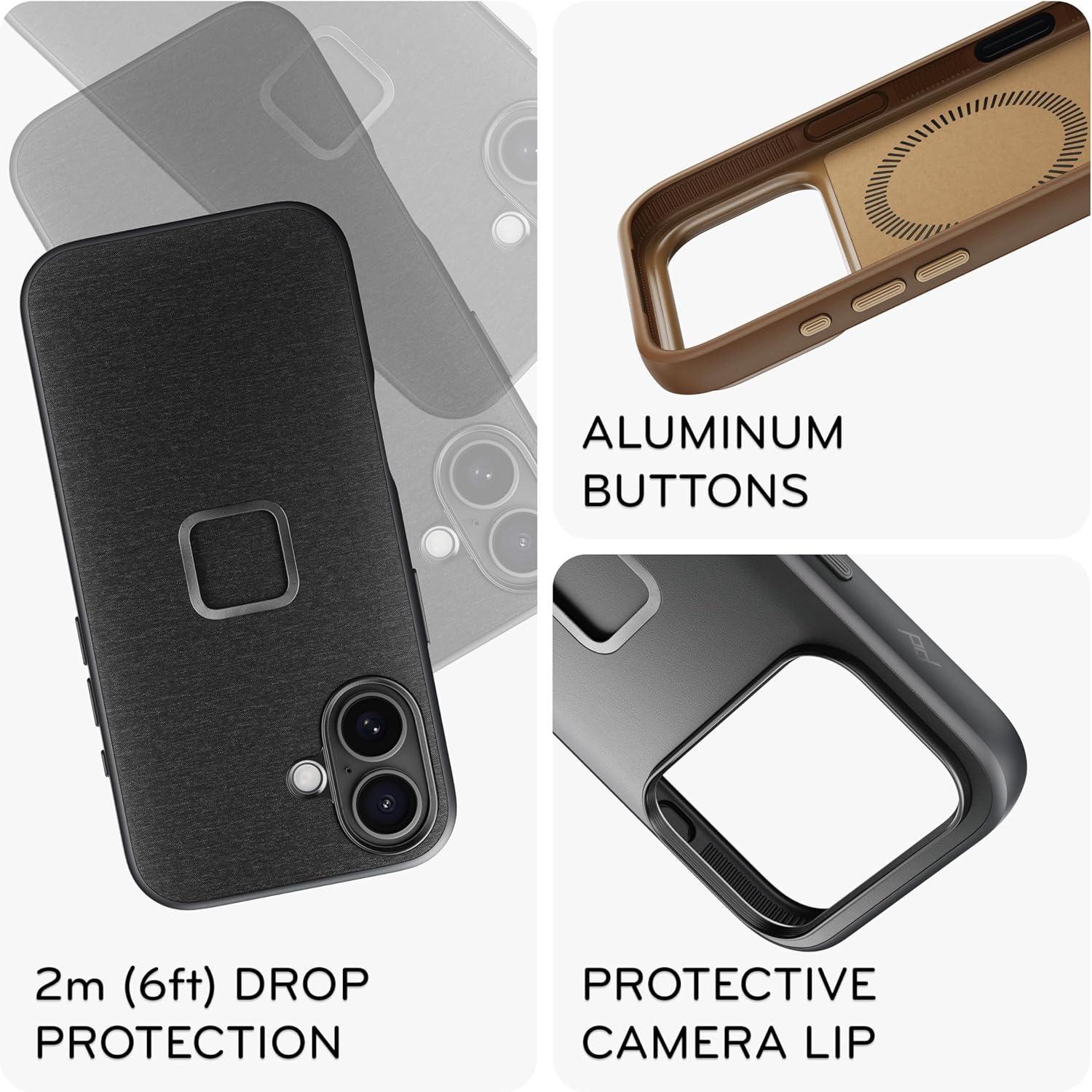 imagePeak Design Mobile Everyday Phone Case for iPhone 17 Charcoal Slim Profile Drop Protection Weatherproof Fabric Shell SlimLink Connects to Mobile Mounts amp GearTan