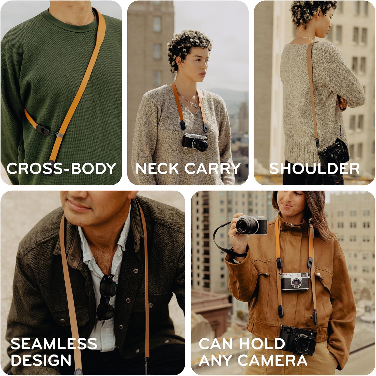 imagePeak Design Cuff Leather Camera Wrist Strap Quick Release 200 lb Capacity for DSLR Compact amp PointandShoot CamerasAmber