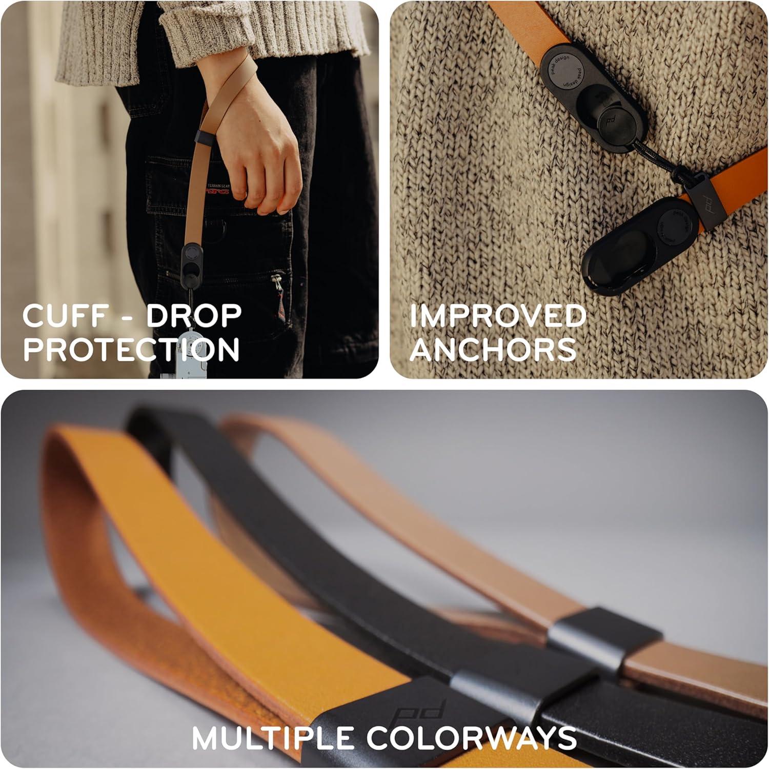 imagePeak Design Cuff Leather Camera Wrist Strap Quick Release 200 lb Capacity for DSLR Compact amp PointandShoot CamerasAmber