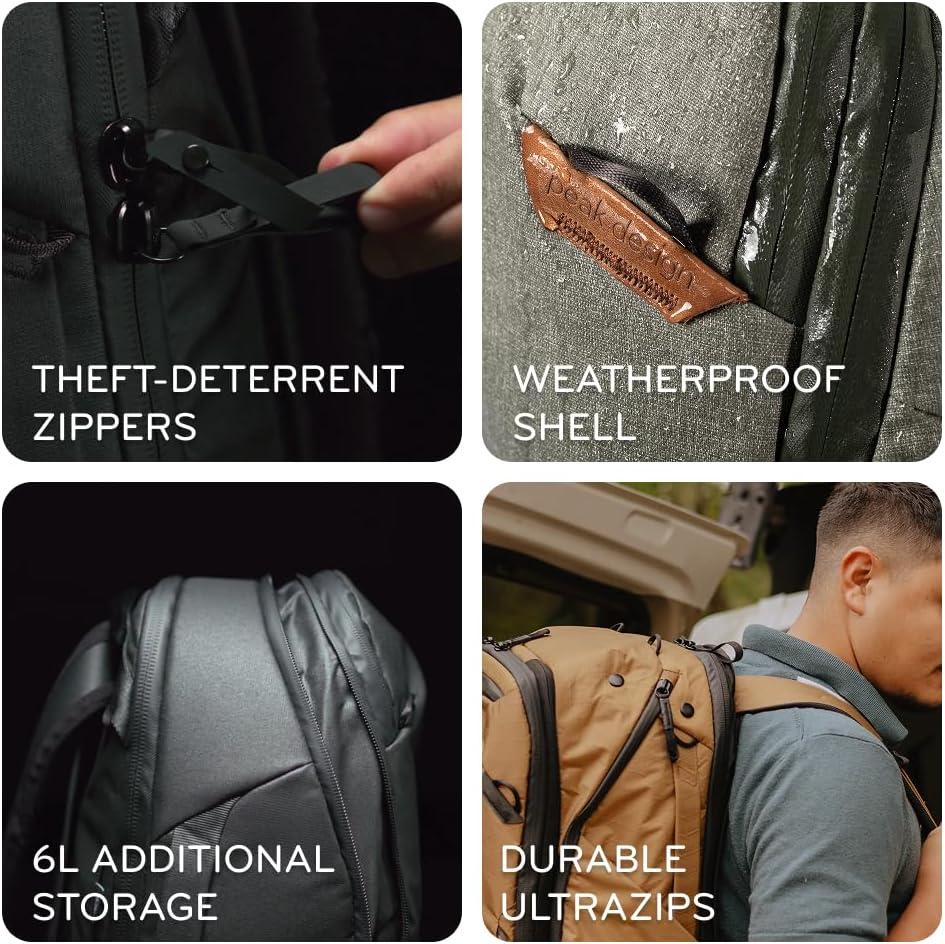 imagePeak Design Travel Backpack 30L Eclipse Expandable 2733L Design Rear and Top Access Weatherproof Shell Laptop Sleeve Ideal for Travel or Everyday Carry Versatile Backpack for Men and WomenSage