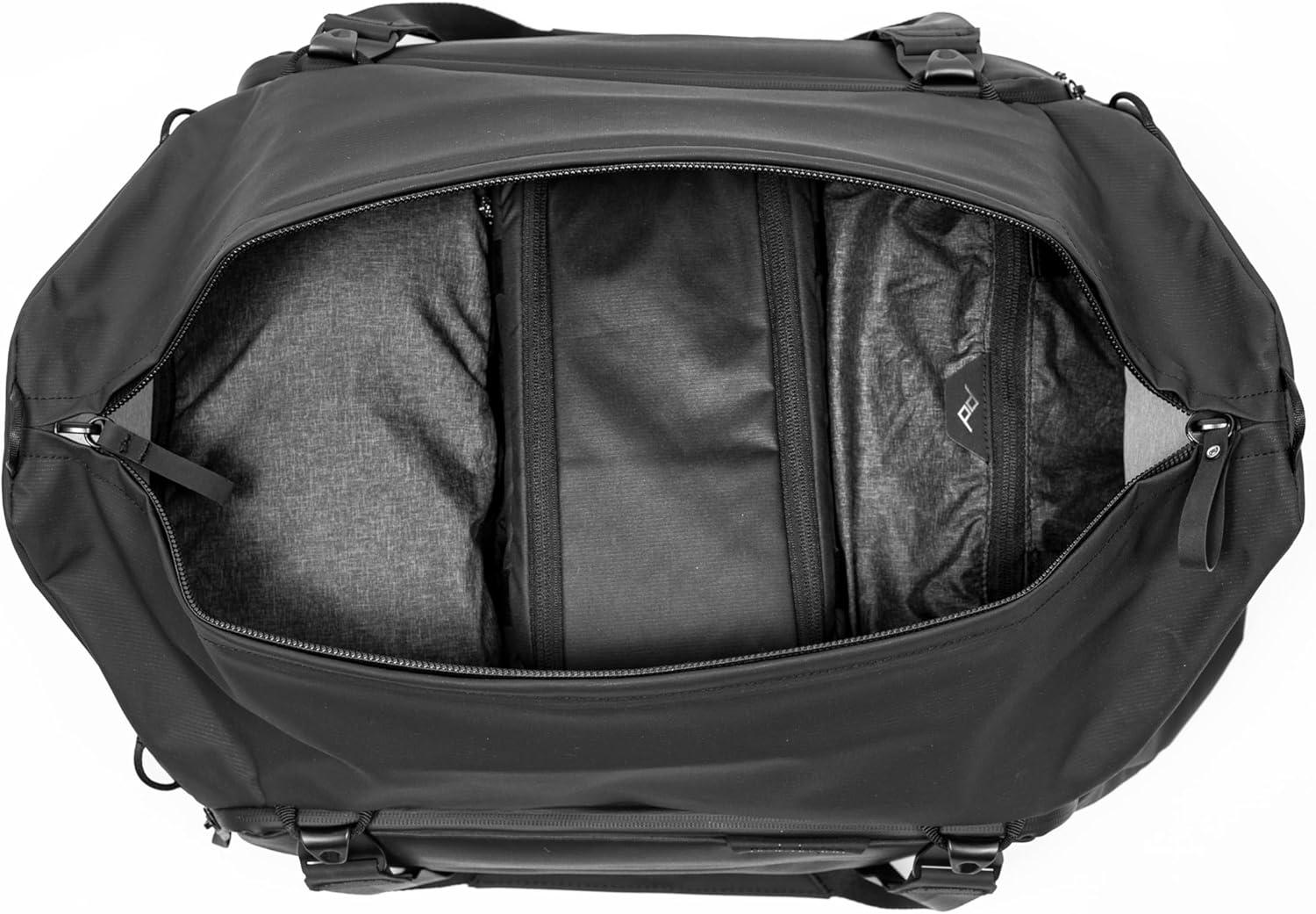 imagePeak Design Travel Duffel ExtraWide Single Zip Access Weatherproof Shell 4 External Pockets Fits Packing Cubes amp Camera Cubes Ideal for Weekend Trips Versatile Duffel Bag for TravelBlack