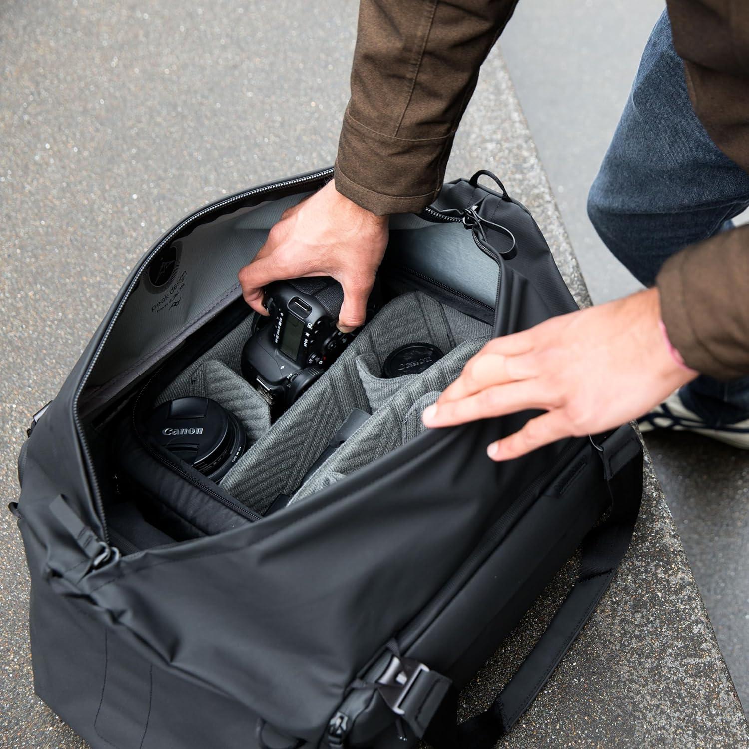 imagePeak Design Travel Duffel ExtraWide Single Zip Access Weatherproof Shell 4 External Pockets Fits Packing Cubes amp Camera Cubes Ideal for Weekend Trips Versatile Duffel Bag for TravelBlack