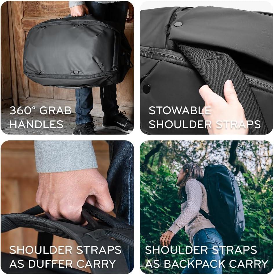 imagePeak Design Travel Duffelpack 4565L Ocean Weatherproof Duffel Backpack Expandable Design ExtraLong Zip Path Stowable Straps Fits Packing Cubes and Camera Cubes Versatile Duffel Bag for TravelOcean