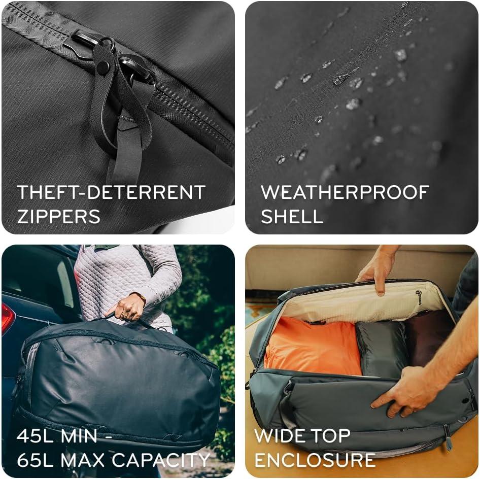 imagePeak Design Travel Duffelpack 4565L Ocean Weatherproof Duffel Backpack Expandable Design ExtraLong Zip Path Stowable Straps Fits Packing Cubes and Camera Cubes Versatile Duffel Bag for TravelEclipse