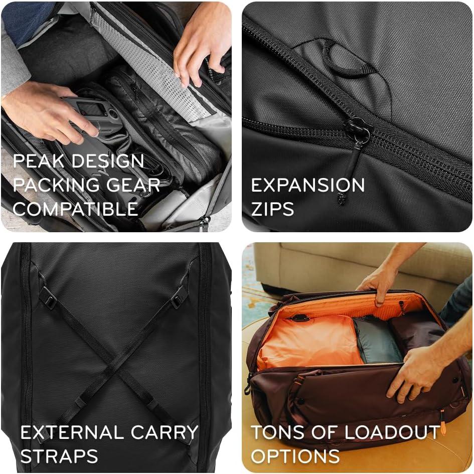imagePeak Design Travel Duffelpack 4565L Ocean Weatherproof Duffel Backpack Expandable Design ExtraLong Zip Path Stowable Straps Fits Packing Cubes and Camera Cubes Versatile Duffel Bag for TravelEclipse