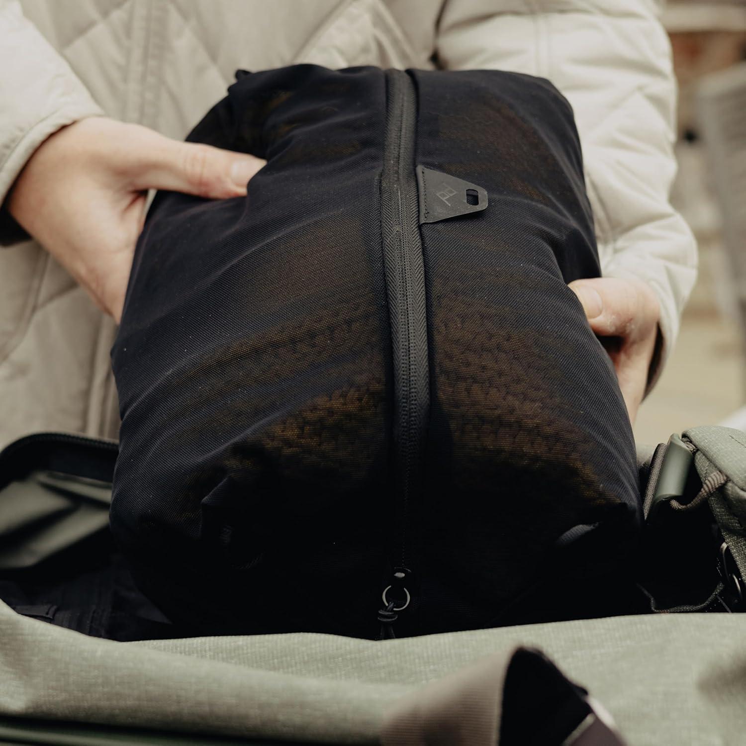 imagePeak Design Ultralight Mesh Packing Cube Black Stretchy Mesh Luggage Cube with Strap Attachment Points and Luggage Pass Throughs Zipper Opening Travel Organizer for Men and Women Size SmallEclipse