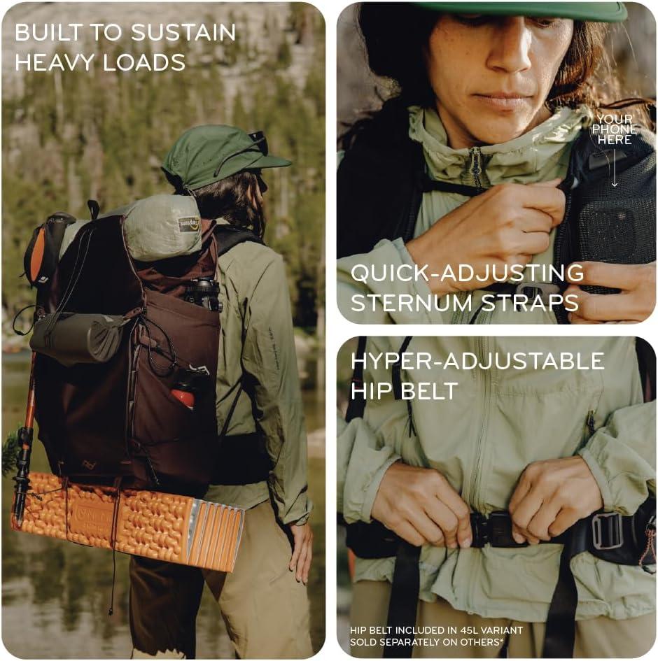 imagePeak Design Outdoor Backpack 45L Kelp Lightweight InternallyFramed Backpack Ultra Cinch RollTop Design Ideal for Hikes Camera Carry and Travel Versatile Backpack for Men and WomenCloud
