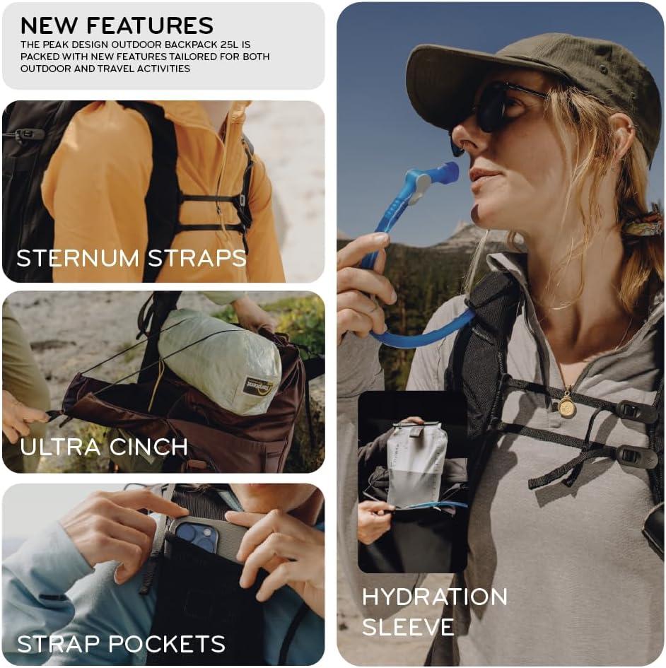 imagePeak Design Outdoor Backpack 45L Kelp Lightweight InternallyFramed Backpack Ultra Cinch RollTop Design Ideal for Hikes Camera Carry and Travel Versatile Backpack for Men and WomenCloud