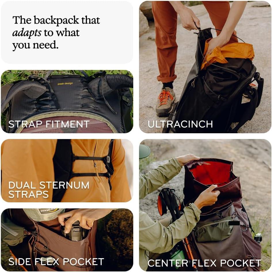 imagePeak Design Outdoor Backpack 45L Kelp Lightweight InternallyFramed Backpack Ultra Cinch RollTop Design Ideal for Hikes Camera Carry and Travel Versatile Backpack for Men and WomenKelp