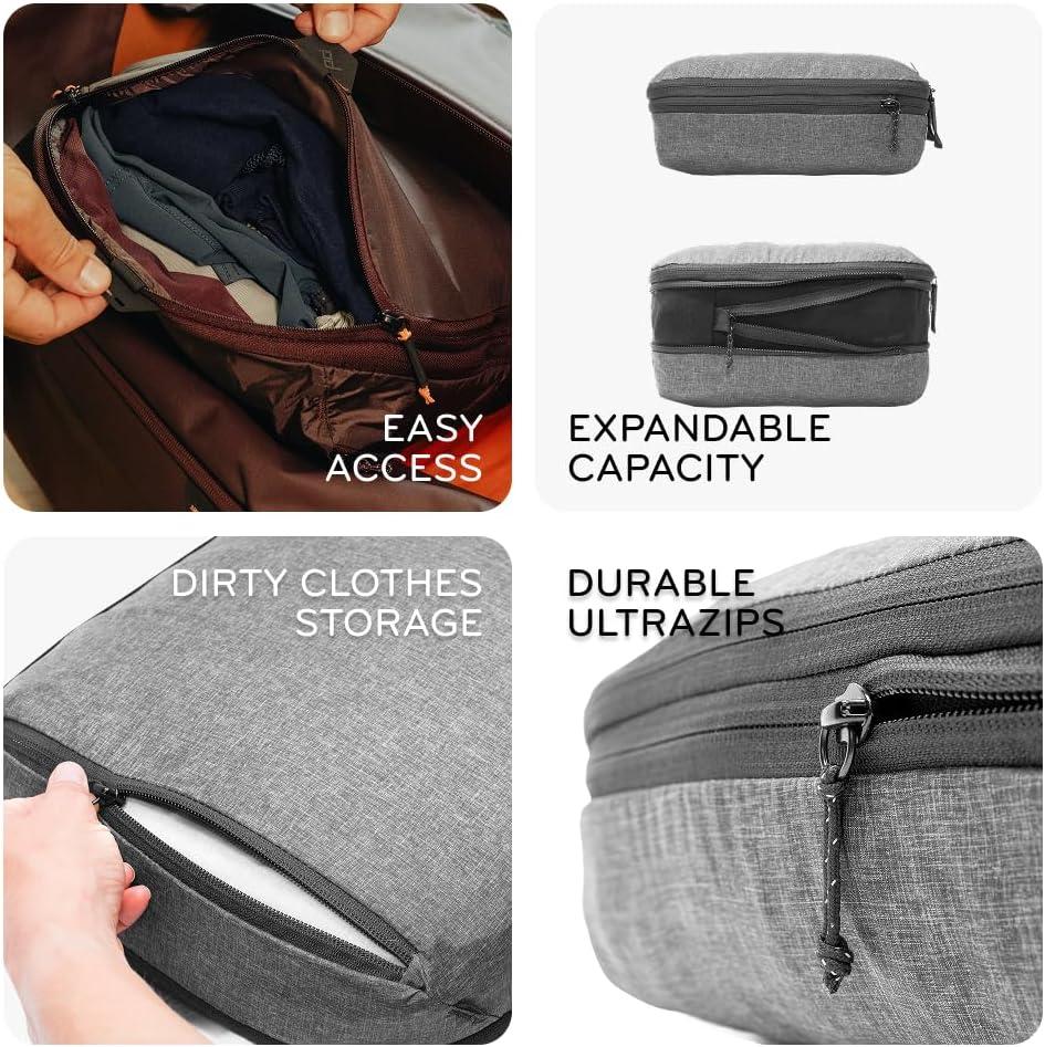 imagePeak Design Packing Cube Charcoal Weatherproof Luggage Cube with Dual Compartment Organization Expansion and Compression Zipper Opening Travel Organizer for Men and Women Size MSingle