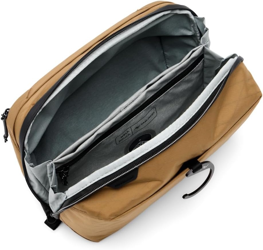 imagePeak Design Wash Pouch Black Weatherproof Travel Toiletry Bag Upright or Hanging Dopp Kit with Pockets Magnetic Toothbrush Pocket Wide UltraZip Opening Toiletry Bag for Men and WomenCoyote
