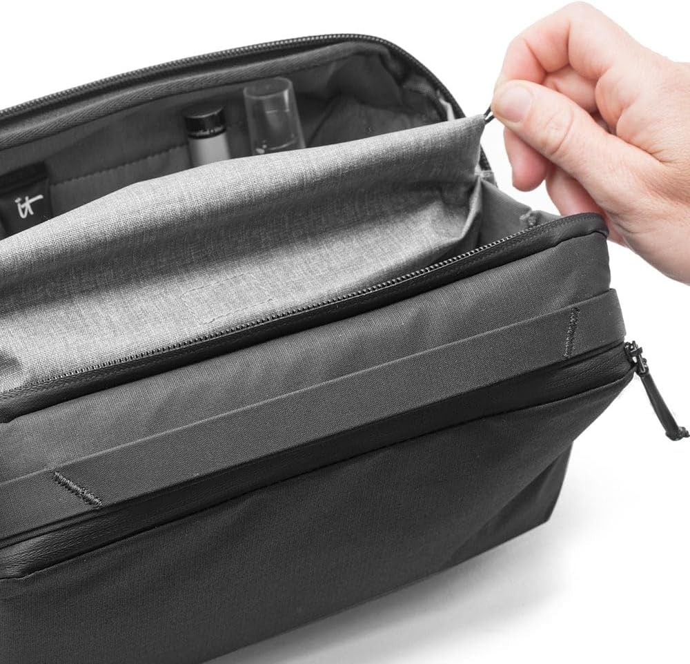 imagePeak Design Wash Pouch Black Weatherproof Travel Toiletry Bag Upright or Hanging Dopp Kit with Pockets Magnetic Toothbrush Pocket Wide UltraZip Opening Toiletry Bag for Men and WomenBlack