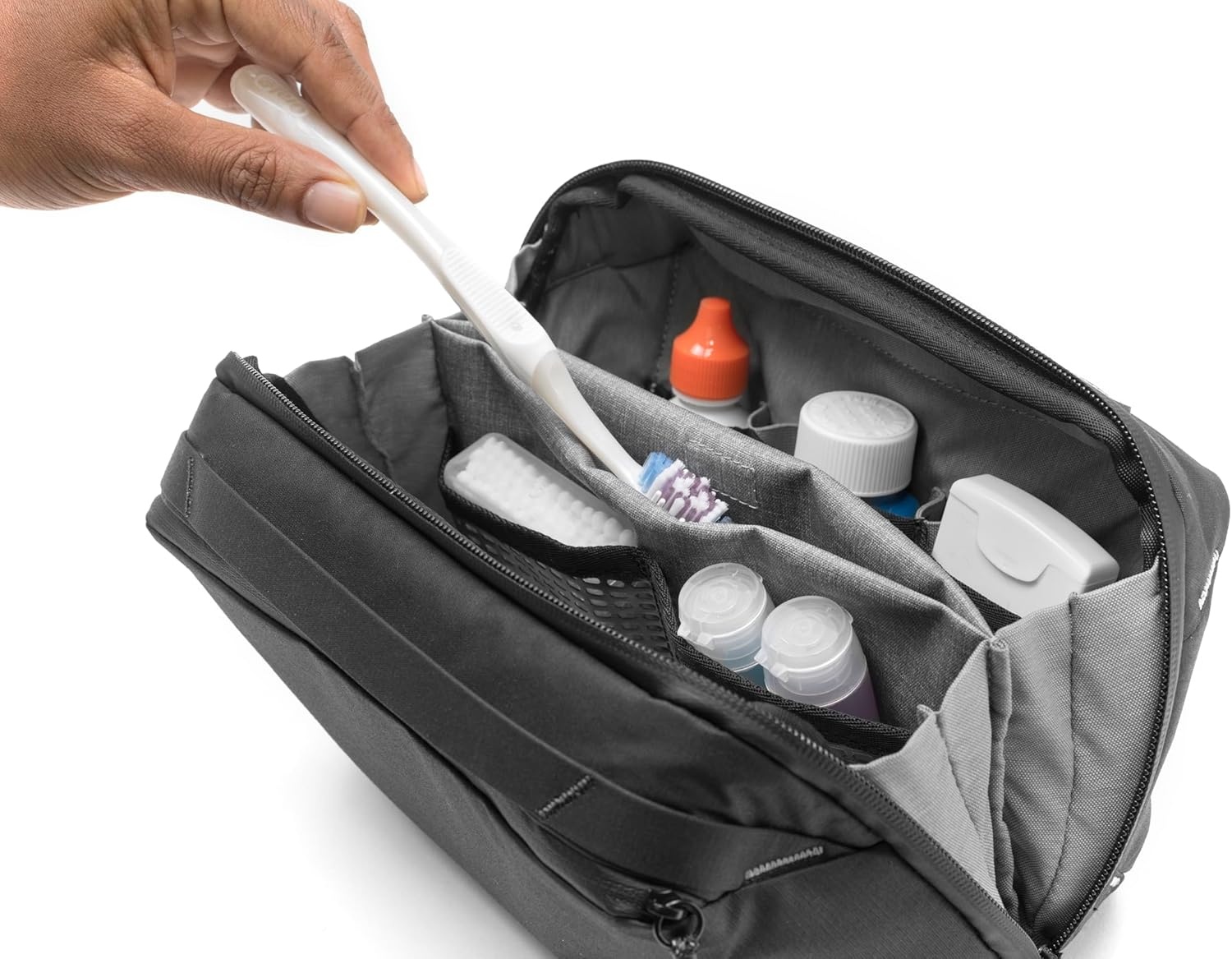 imagePeak Design Wash Pouch Black Weatherproof Travel Toiletry Bag Upright or Hanging Dopp Kit with Pockets Magnetic Toothbrush Pocket Wide UltraZip Opening Toiletry Bag for Men and WomenBlack